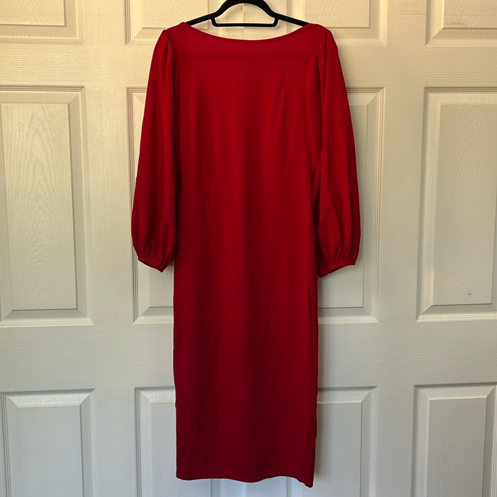 Red Long Sleeve Dress with Tie on Belt